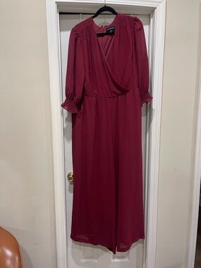 Lane Bryant Burgundy Long Sleeve Wrap Jumpsuit
